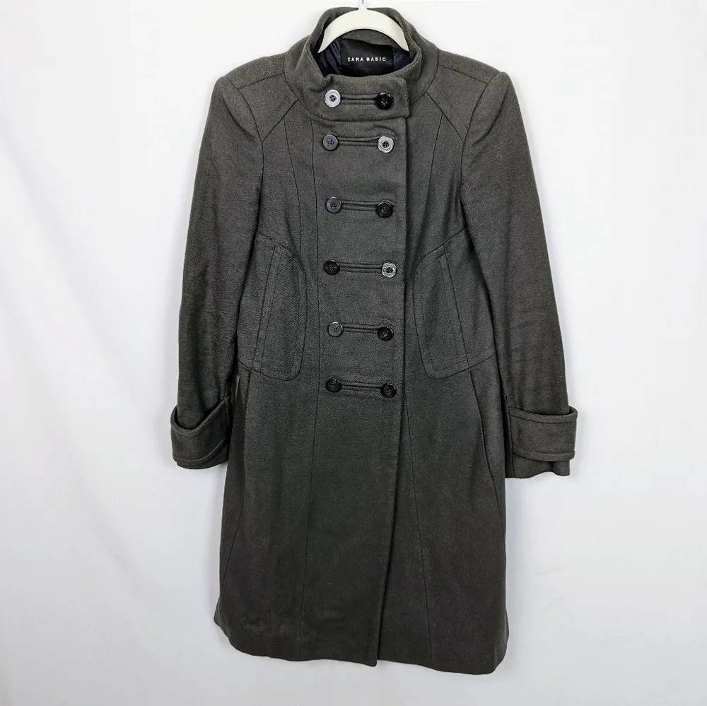 Zara Basic Double Breasted Wool Classic Military … - image 1